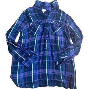 Isabel Maternity Blue Plaid Long Sleeve
Blouse - XS​